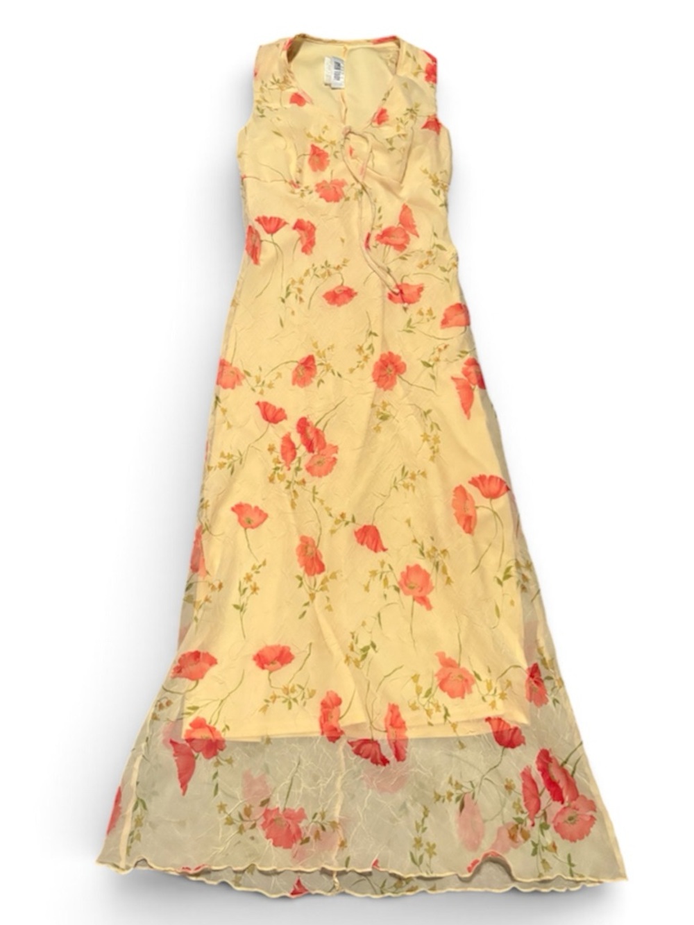 Vintage Byer Too! Sleeveless Yellow Floral Maxi Dress with Coral Print